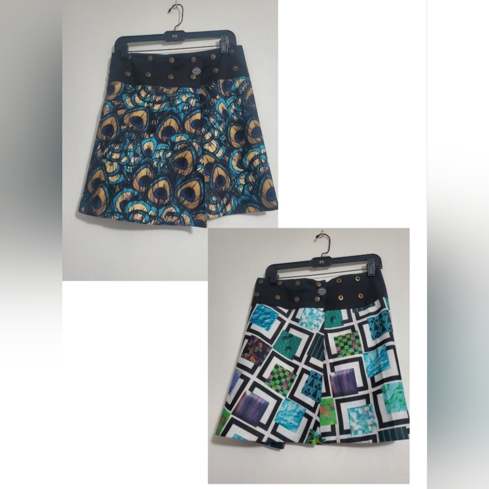 Reversible Wrap Around Skirt By Pacap One Size Fits All Colorful Print